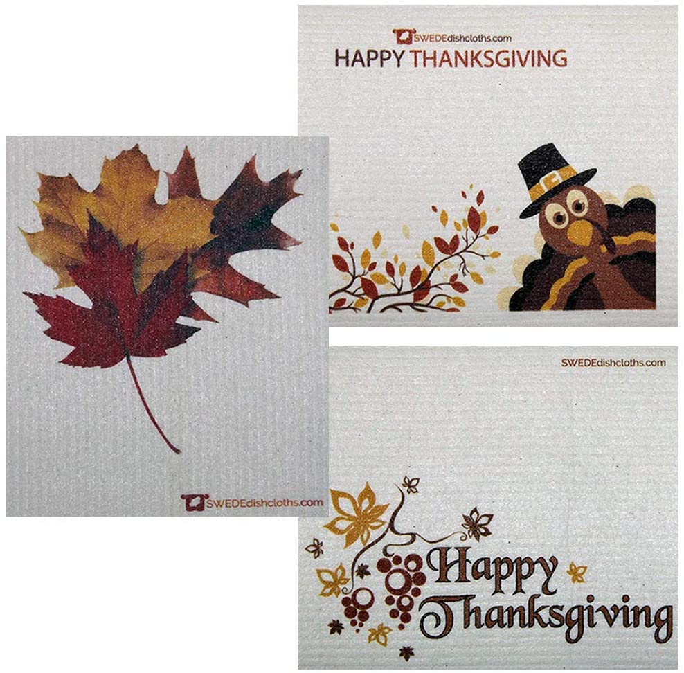 Thanksgiving 3 Swedish Dishcloths. ECO Friendly Absorbent Cleaning Cloth Reusable Cleaning Wipes