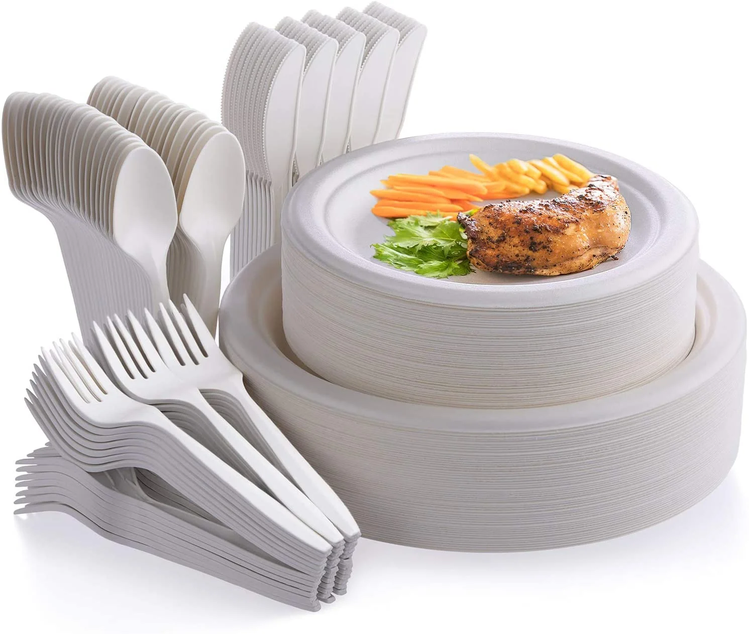 250 Pcs Disposable Dinnerware Set. Compostable Sugarcane Cutlery Eco-Friendly