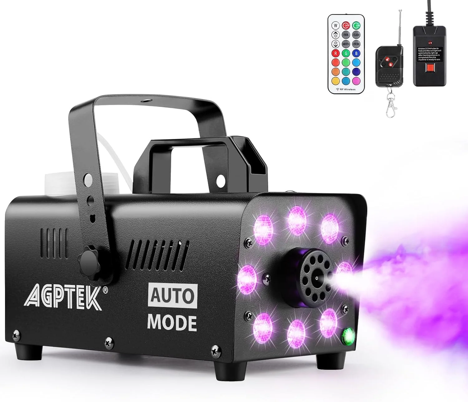 Smoke Machine. Fog Machine with 13 Colorful LED Lights Effect. 500W and 2000CFM Fog with 1 Wired Receiver and 2 Wireless Remote Controls