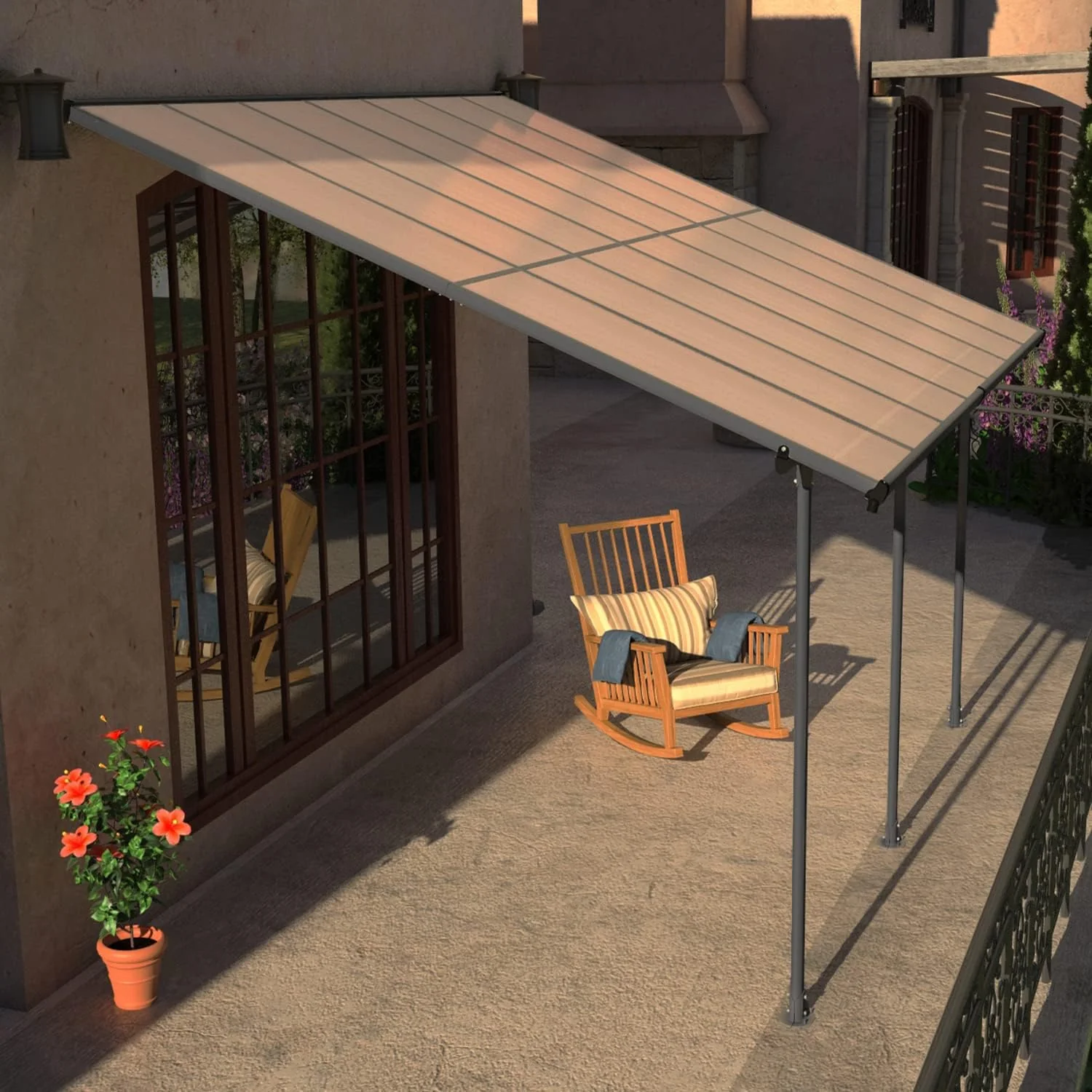 Wall Mount Gazebo Outdoor Pergola Polycarbonate Gazebo with Water-Resistant and UV-Fighting Panels Canopy
