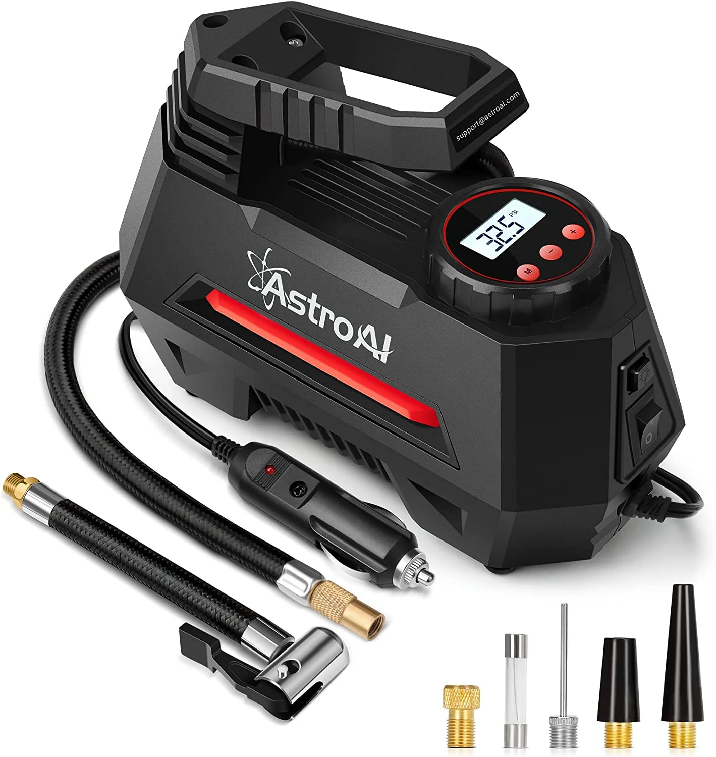 Portable Air Pump for Car Tires 12V DC Auto Tire Pump with Digital Pressure Gauge. 100PSI with Emergency LED Light