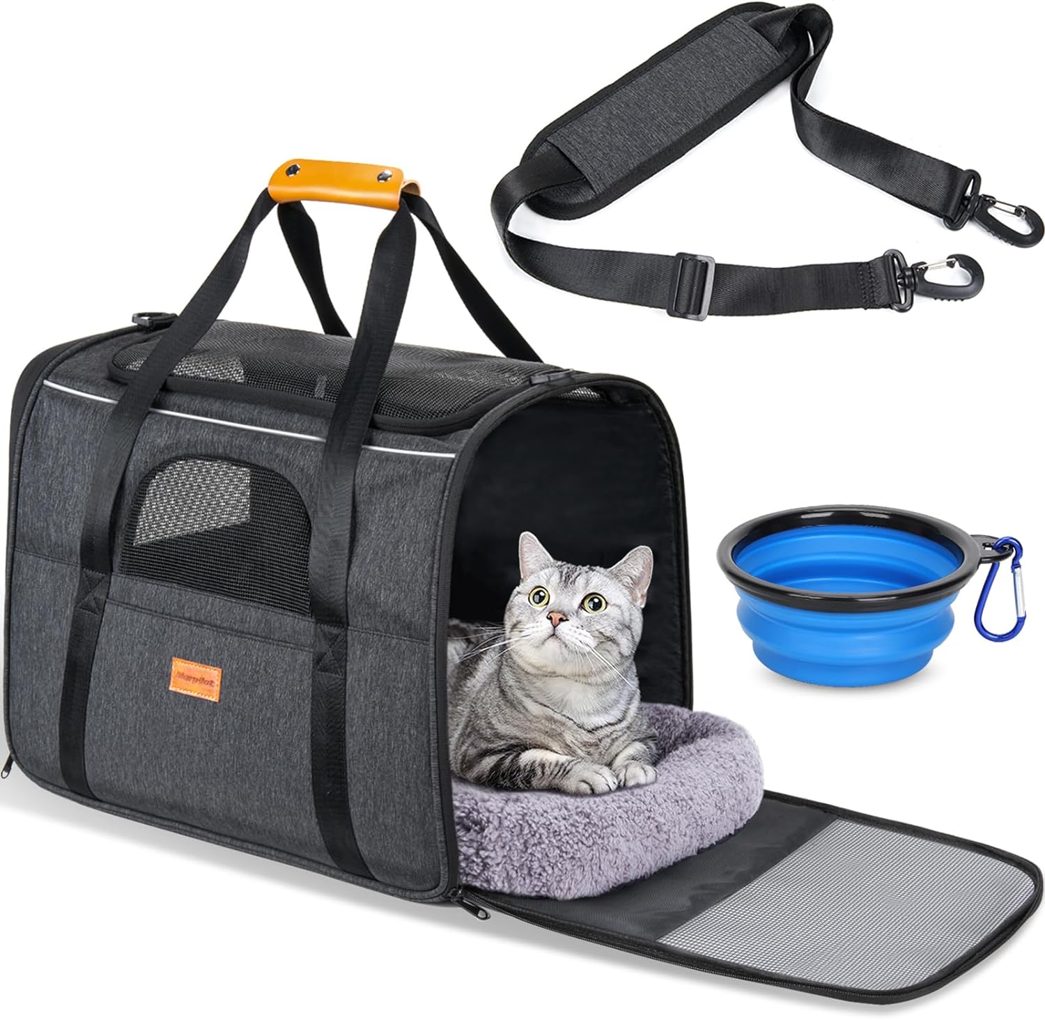 Portable Pet Bag - Folding Fabric Pet Carrier with Locking Safety Zippers. Airline Approved