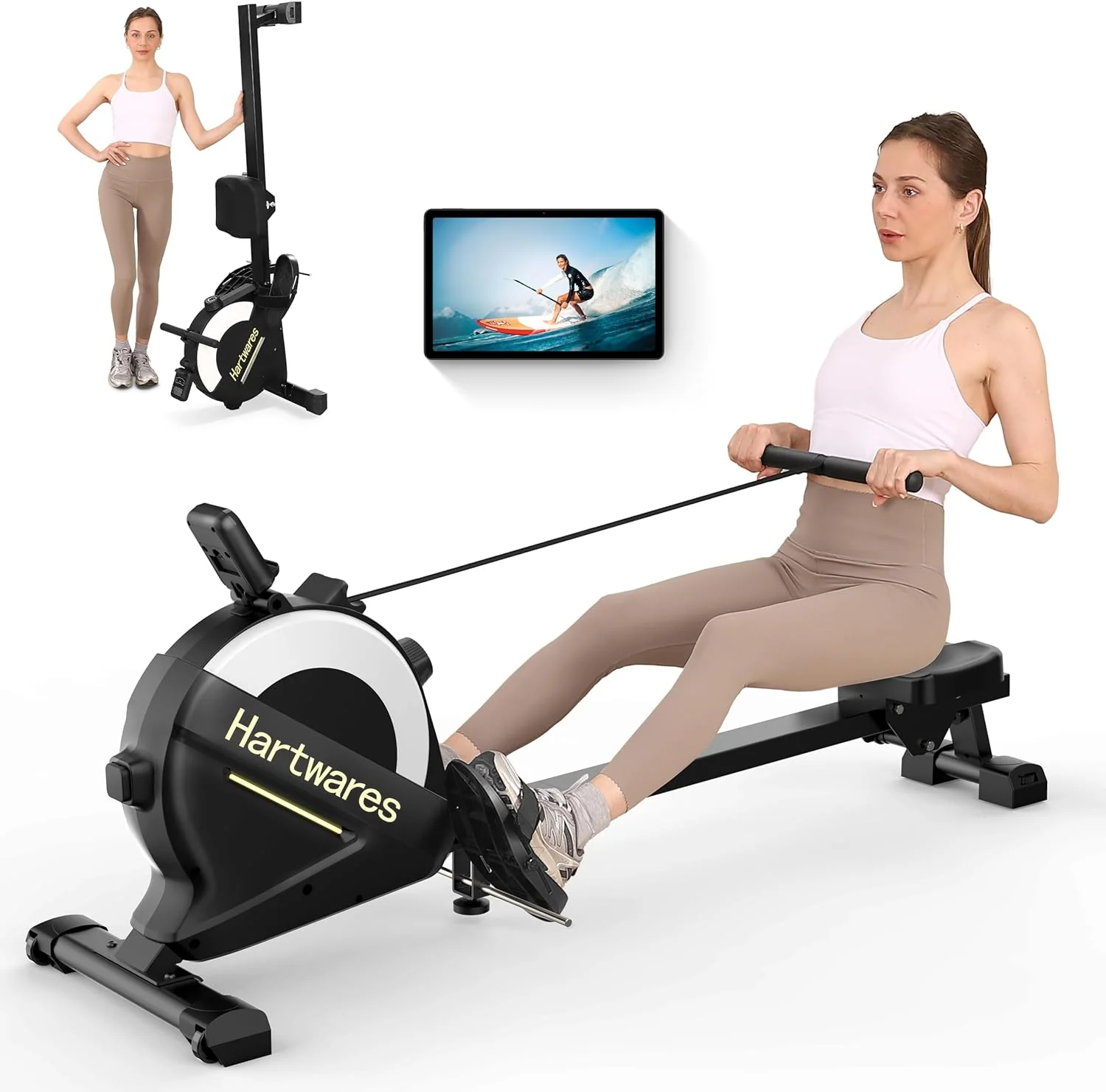 Rowing Machines. Magnetic Rowing Machine with 77lbs High Resistance 16 Levels of Quiet Resistance. App Compatible.LCD Monitor