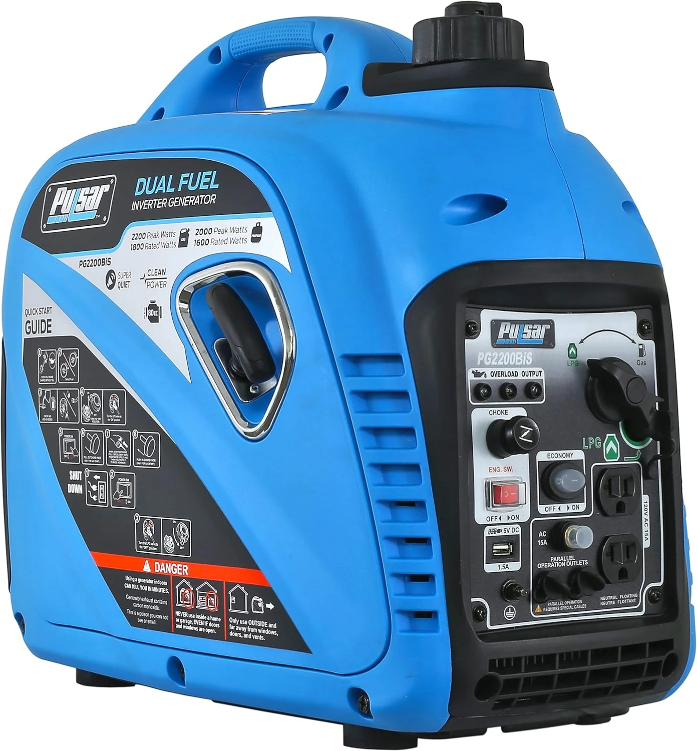 200W Portable Dual Fuel Inverter Generator with USB & Parallel Capability. CARB Compliant