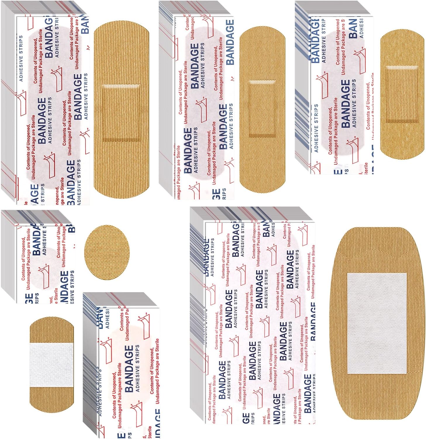 Assorted Bandages. Flexible Fabric Adhesive Bandages Family Variety Pack