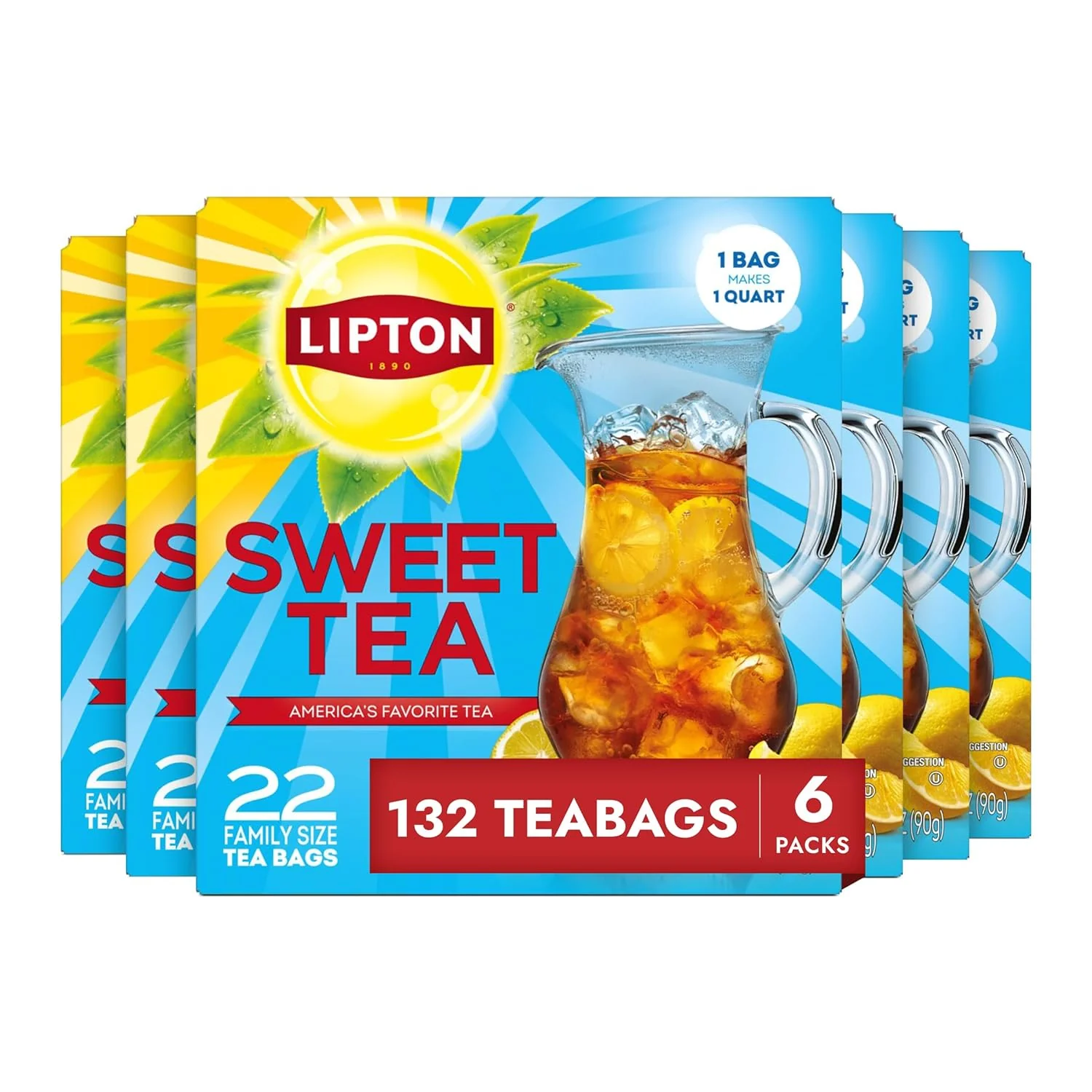 Lipton Southern Sweet Iced Tea Bags. Family Size Zero Calories. 132 Total Bags (22ct - Pack of 6)