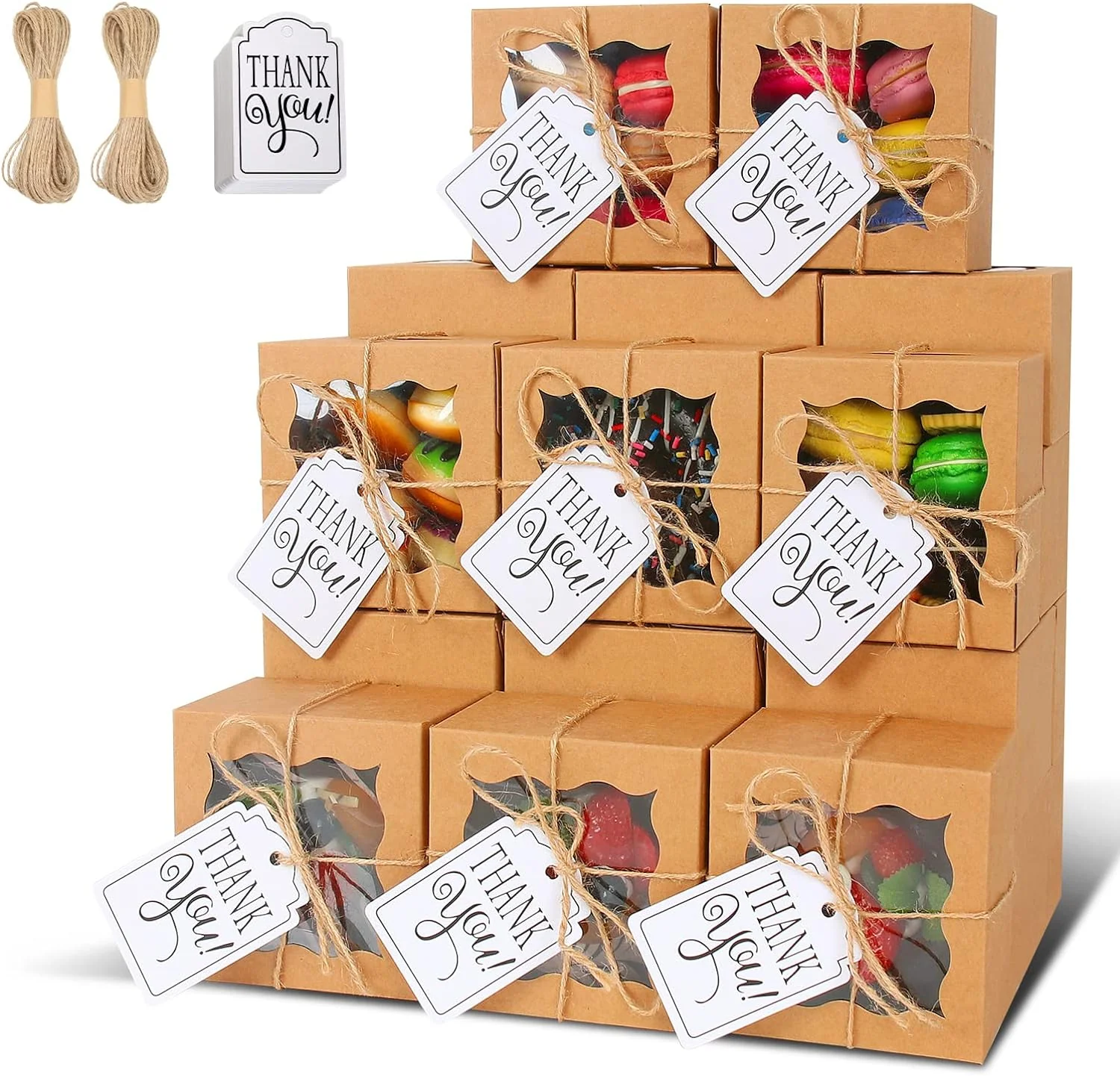 60 Pcs Brown Bakery Boxes with Window Individual Cupcake Boxes 4x4x2.5 Inches