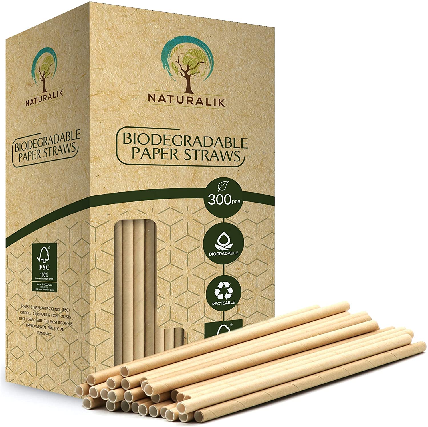 Paper Straws Biodegradable- Premium Eco-Friendly Paper Straws Bulk- Drinking Straws for Juices. Restaurants and Party supplies. 7.7 300 Count. 2 Boxes