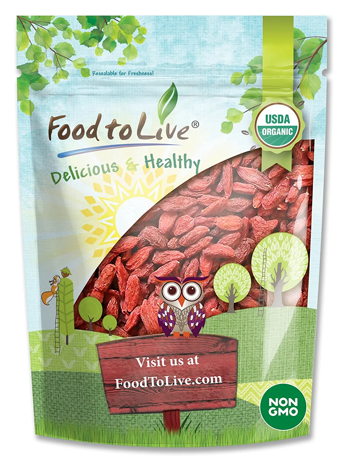 Organic Goji Berries.Sun Dried. Large and Juicy. Non-GMO. Raw. Vegan
