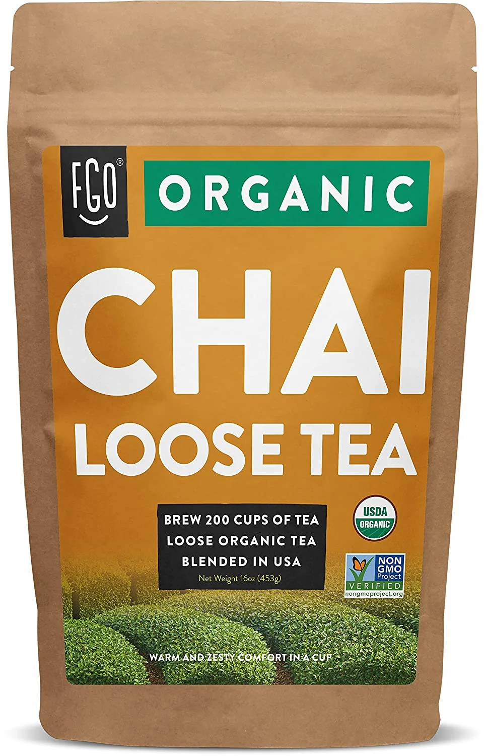 Organic Chai Loose Leaf Tea. Blended in USA. Resealable Kraft Bag