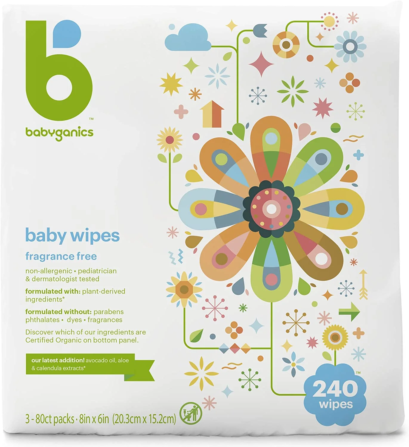 Baby Wipes. Unscented Diaper Wipes. 800 Count.10 Packs of 80. Non-Allergenic and formulated with Plant Derived Ingredients