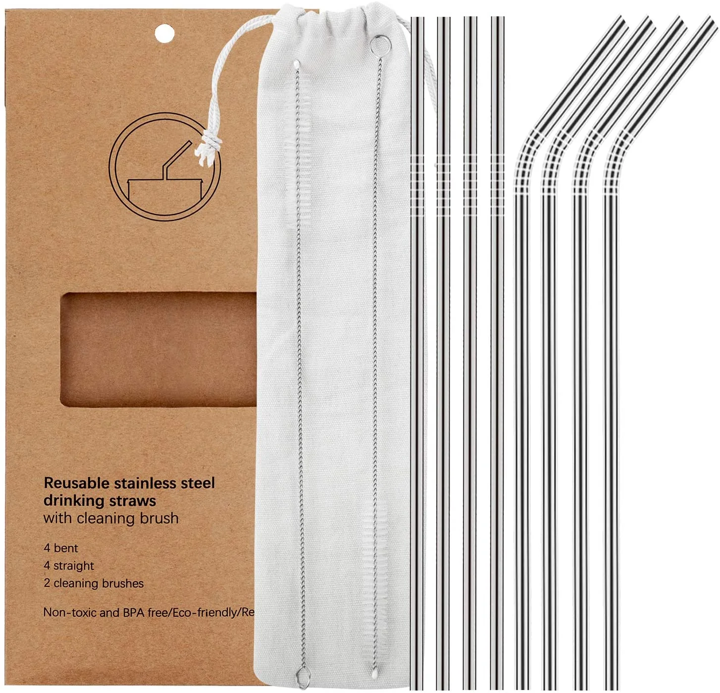 Reusable Metal Straws. Set of 8