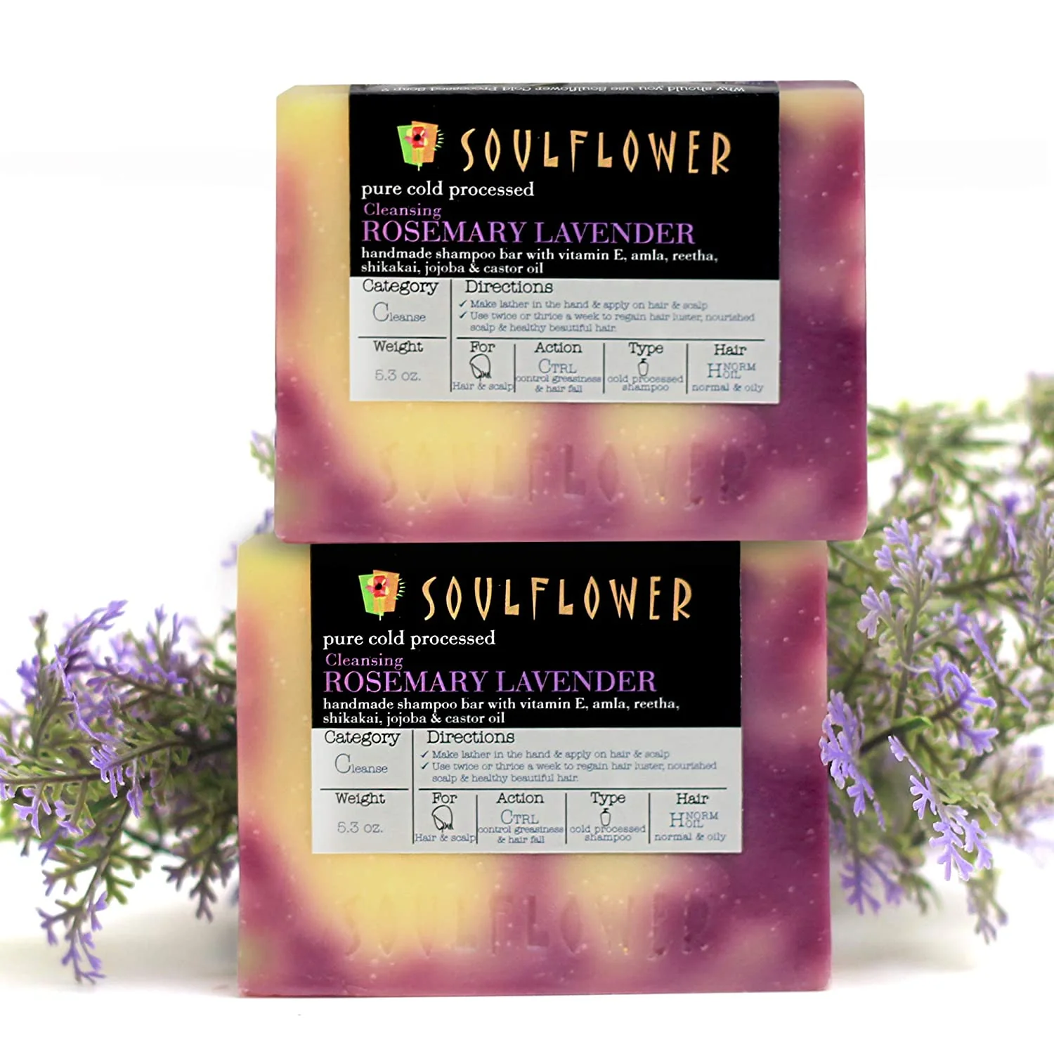 Hydrating Shampoo Bars for Normal to Dry Curly Hair & Scalp Nourishment - Paraben Sulphate Free. Organic Eco-friendly Vegan. with Rosemary Lavender Essential Oils 5.3 Oz x 2 Bars