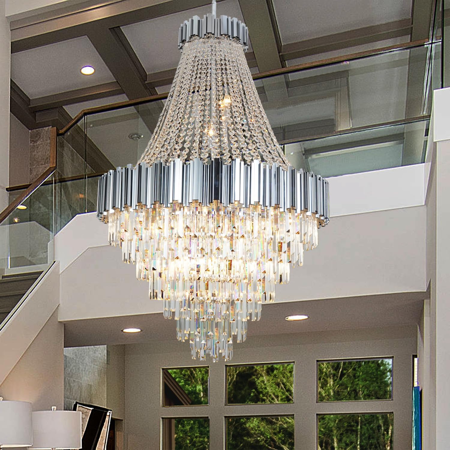 Crystal Chandeliers. Modern Big Pendant Light Fixture for Grand Living Room
