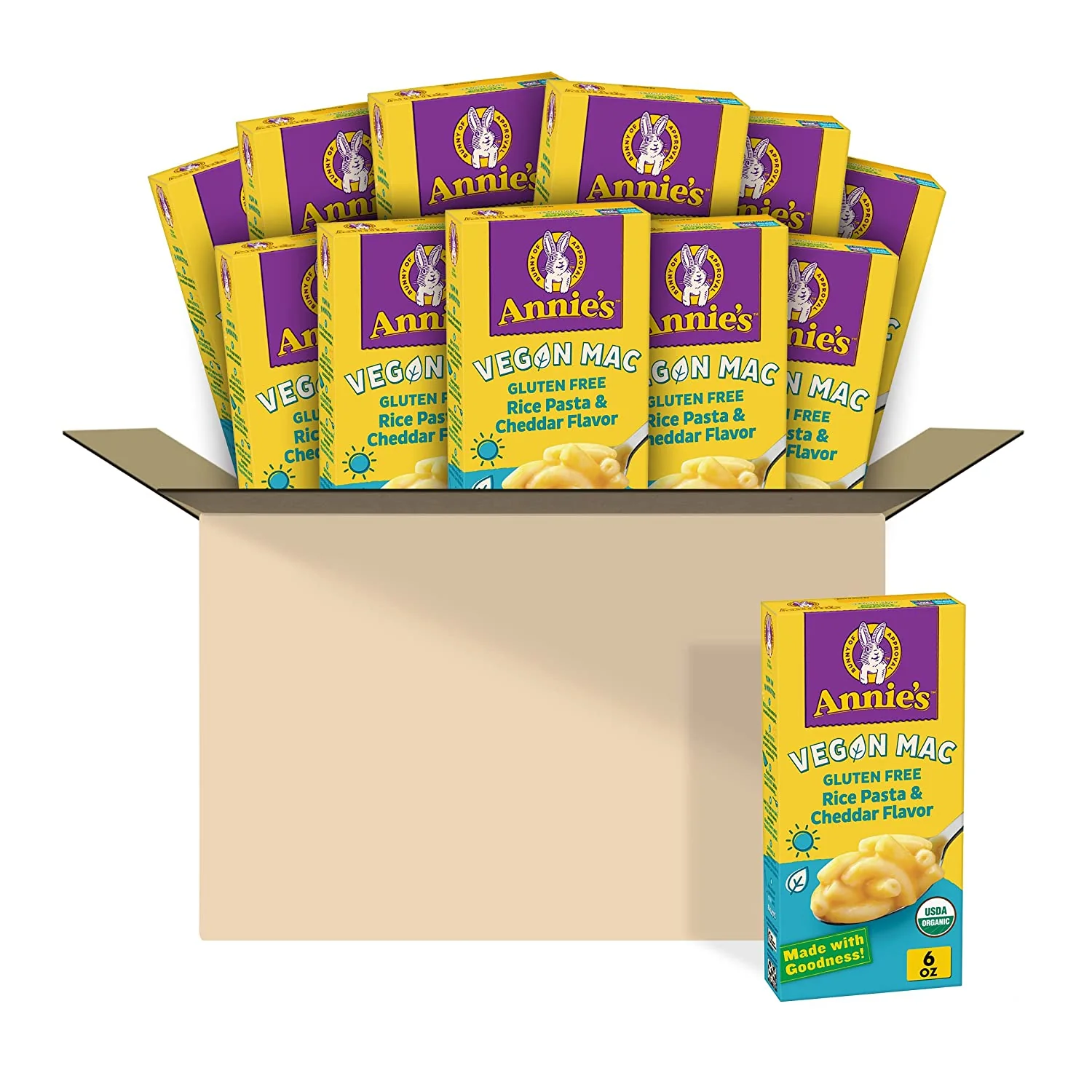 Vegan Macaroni and Cheese. Gluten Free. Elbow Rice Pasta & Cheddar. 6 oz Pack of 12