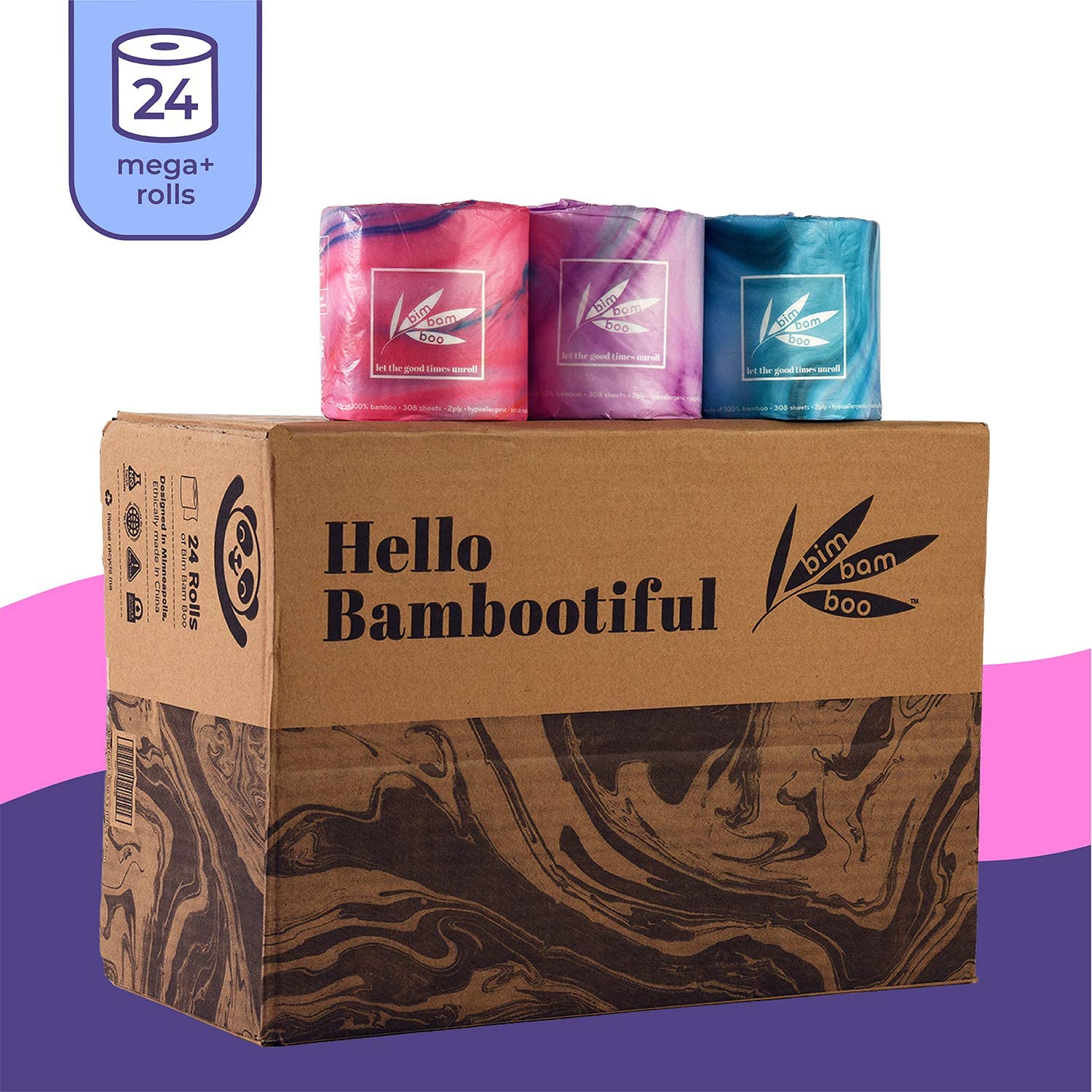 Bamboo Toilet Paper. 24 Rolls of Toilet Paper. 2-Ply. 100% Bamboo - Eco-Friendly. Plastic-Free Packaging