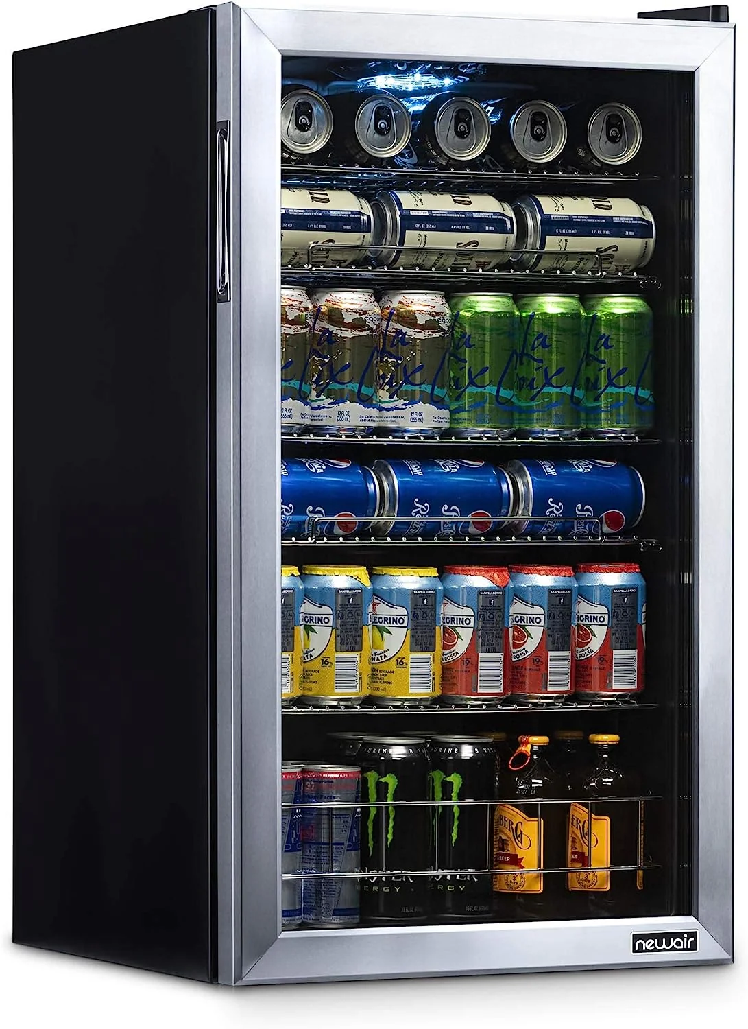 Beverage Refrigerator Cooler. 126 Cans Free Standing with Right Hinge Glass Door