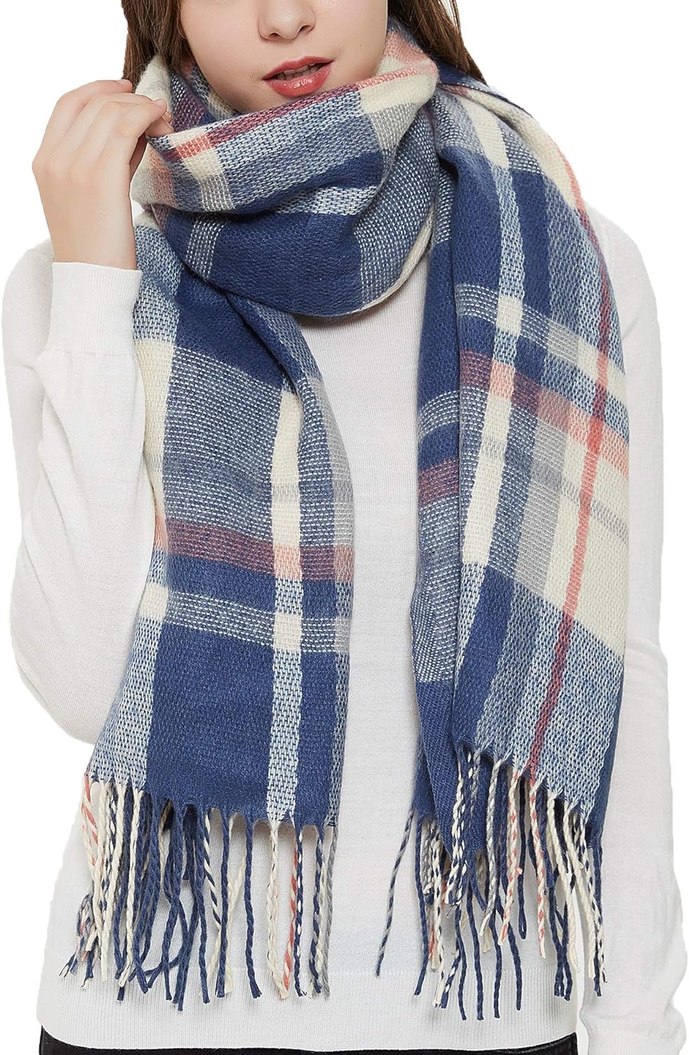 Women's Long Shawl. Big Grid Winter Warm Lattice Large Scarf