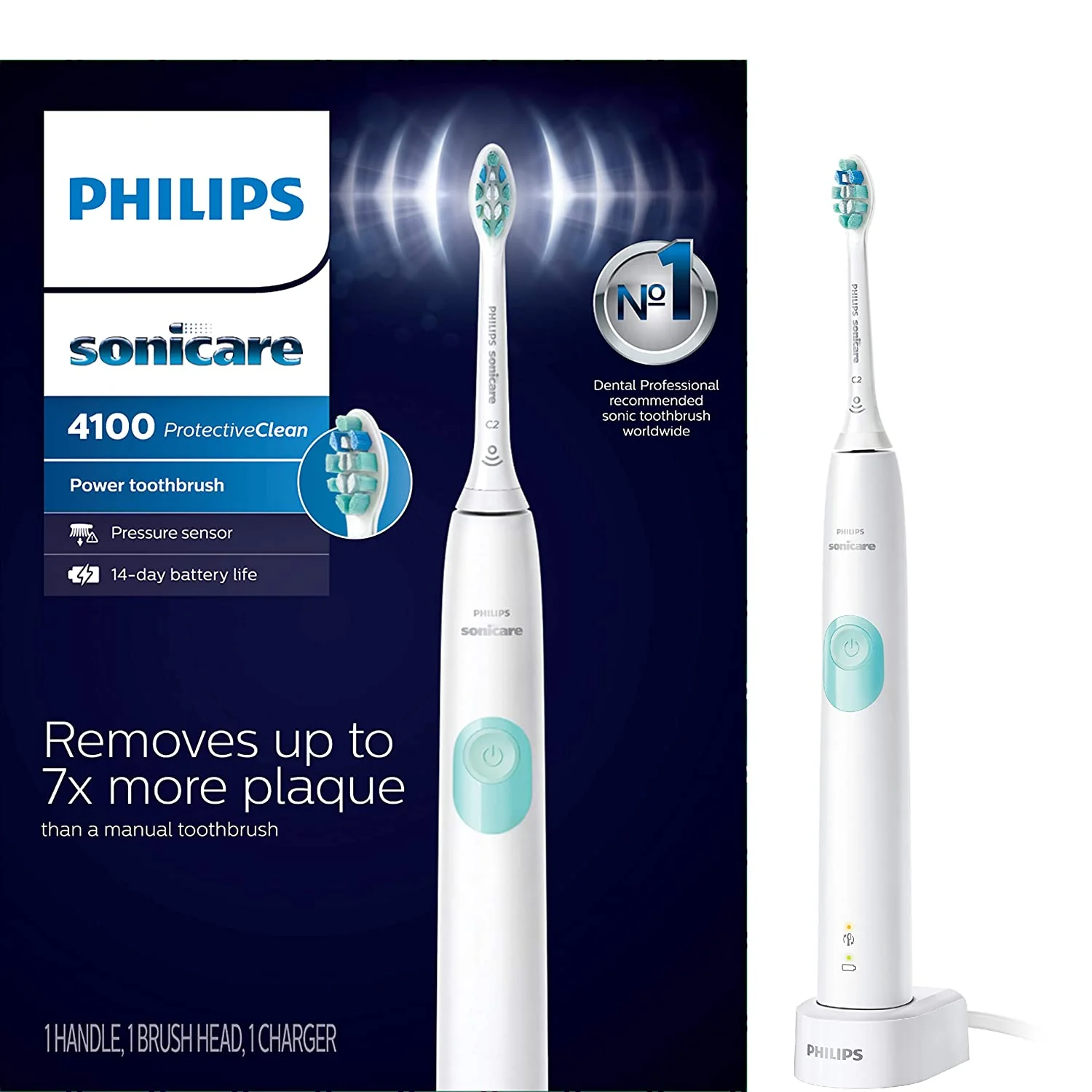 Rechargeable Electric Toothbrush with Pressure Sensor. Long Battery Life