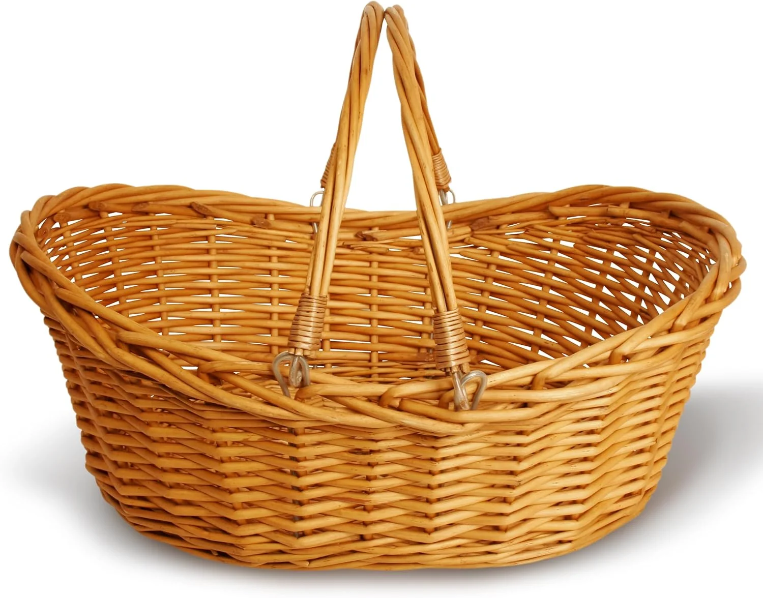 Light Brown Handwoven Wicker Basket with Handles – Versatile Storage for Picnics. Easter. and Organizing