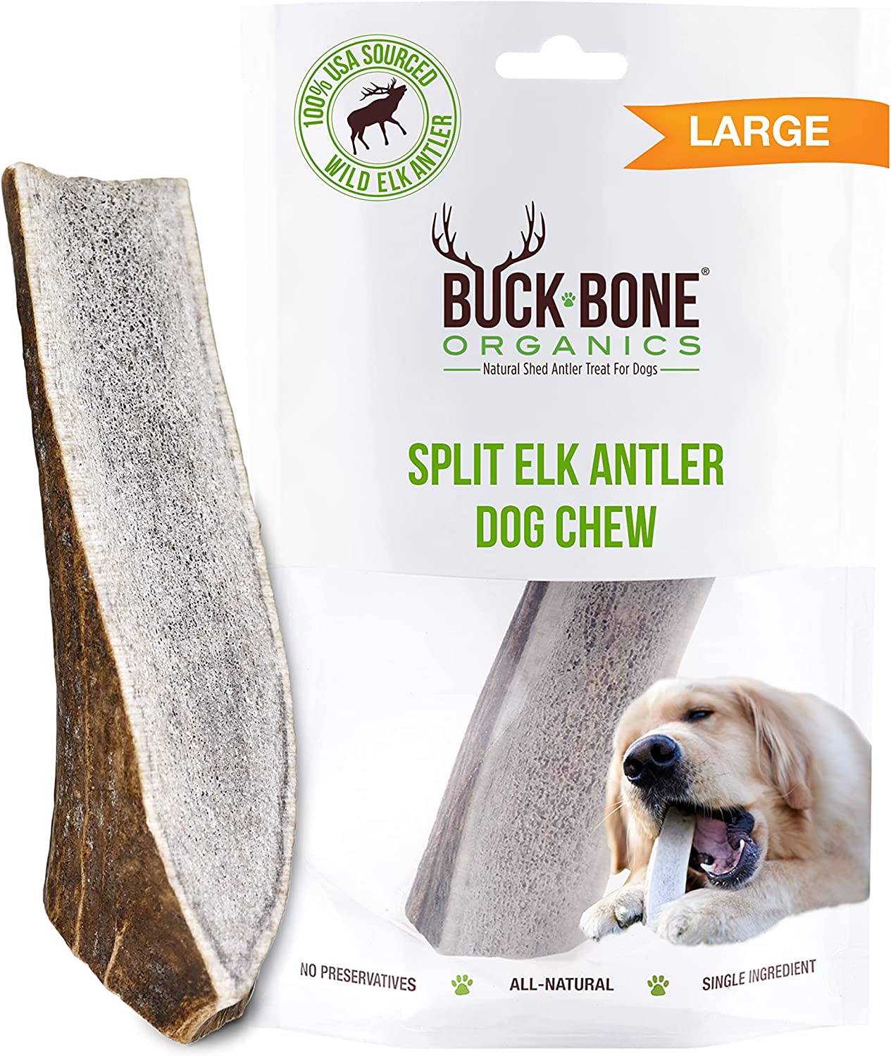 Elk Antlers For Dogs. Premium Grade A - Naturally Sourced From Shed Antler. Large Split Antlers 6-8 In Length. Made in the USA
