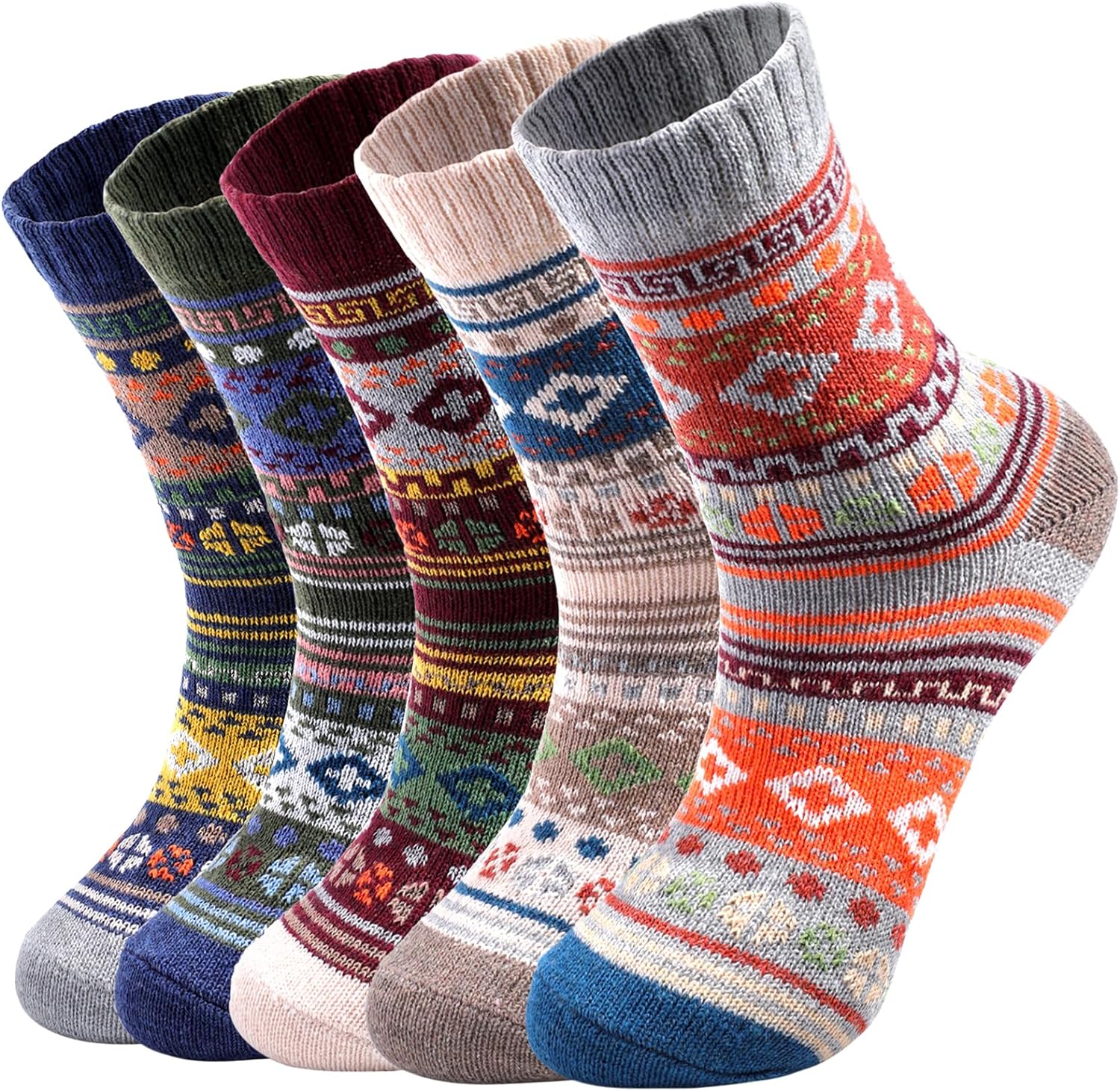 5 Pairs Wool Socks For Women Men. Warm Super Soft Thick Knit Cozy