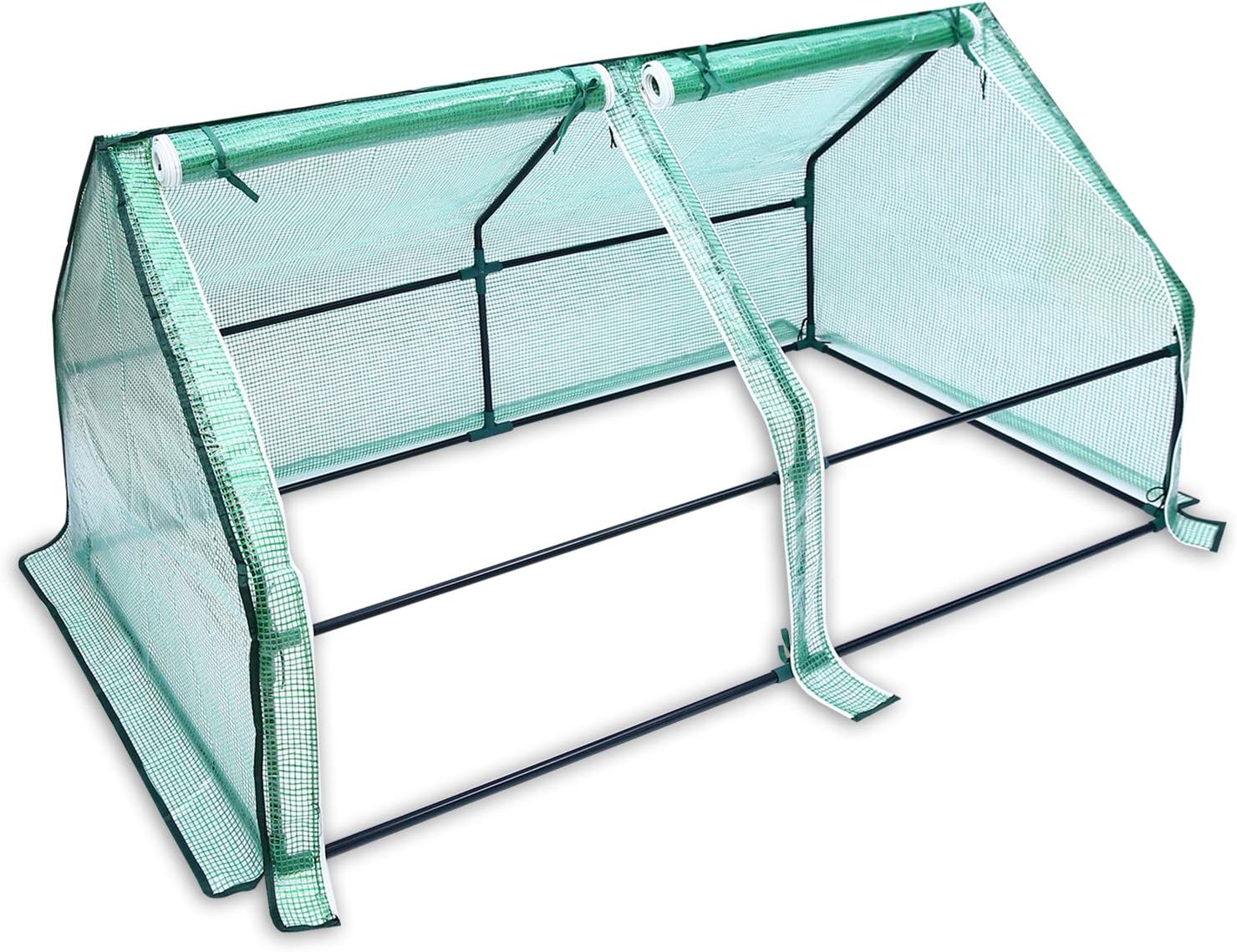 Portable Mini Greenhouse for Outdoors with Dual Large Zipper Doors & Ground Stakes. Waterproof & UV Protected for Outside Garden Patio Backyard