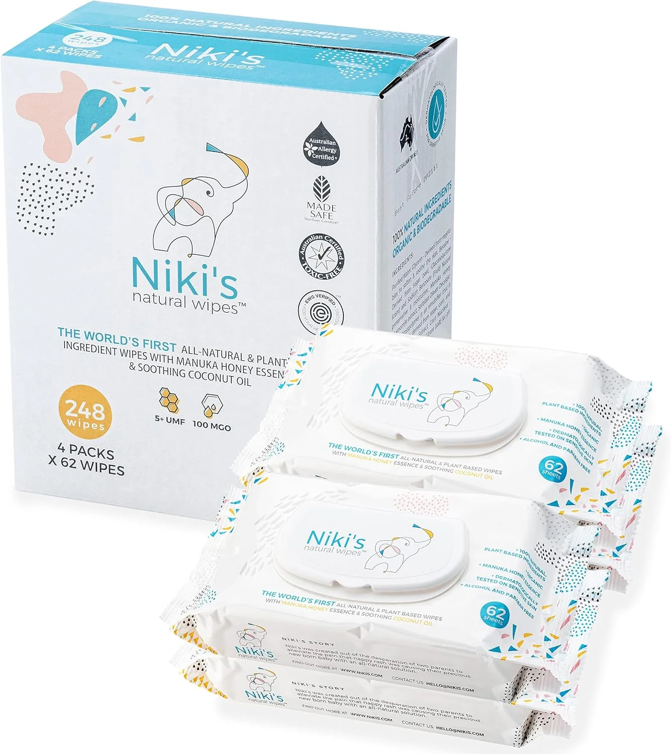 Natural Baby Wipes. Organic Made with Manuka Honey and Coconut Oil. Unscented