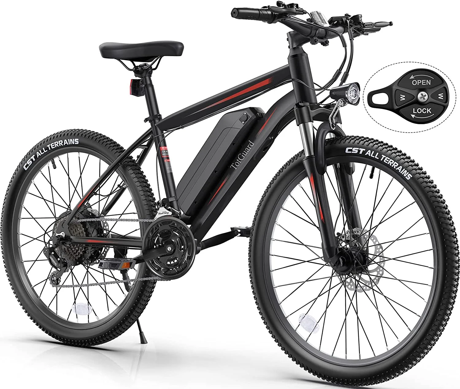 Electric Bike. 27.5. 500W. 21.6 MPH. 48V 10Ah. Removable Lithium Battery. Shimano 21S Gears. Lockable Suspension Fork
