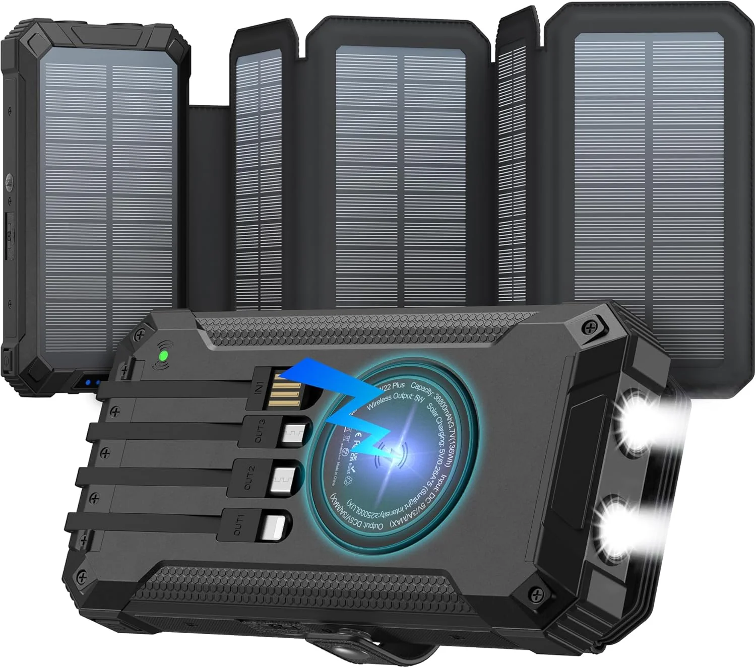 Solar Charger Power Bank. Portable Wireless Charger 36800mah