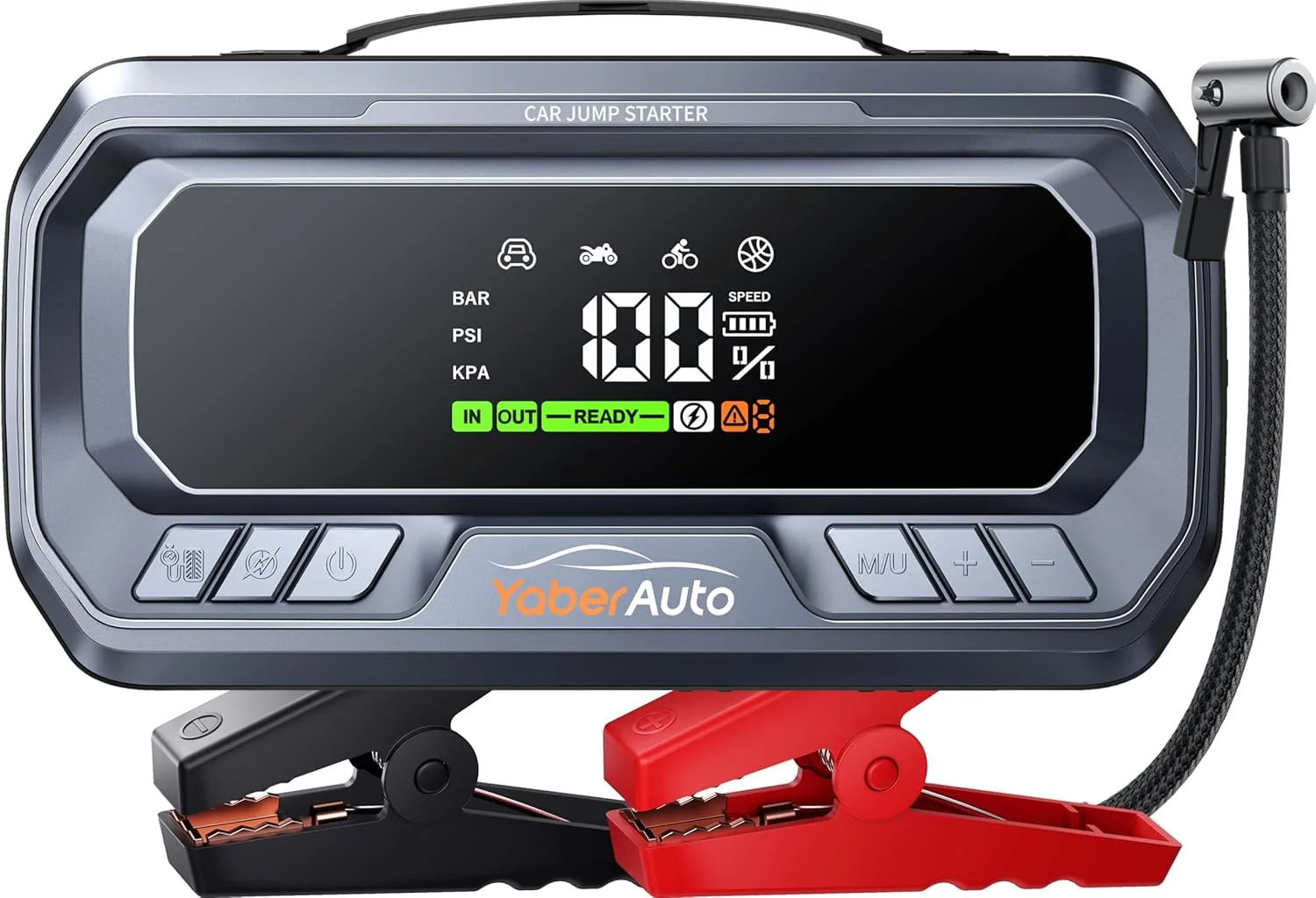 Portable Car Jump Starter & Air Compressor 160PSI. 6000A. 65W Charging – for Gas/Diesel Engines. 600lm LED Lights