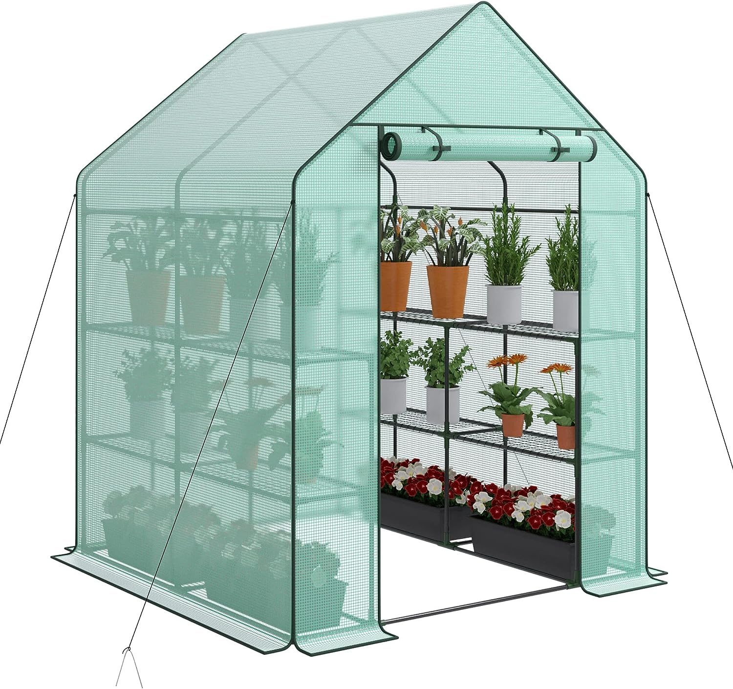 4 Tier Mini Greenhouse Indoor Outdoor with PE Cover and Roll-Up Zipper Door. Portable Greenhouse Tent Grow Seeds & Seedlings. 27x19x63-Inch