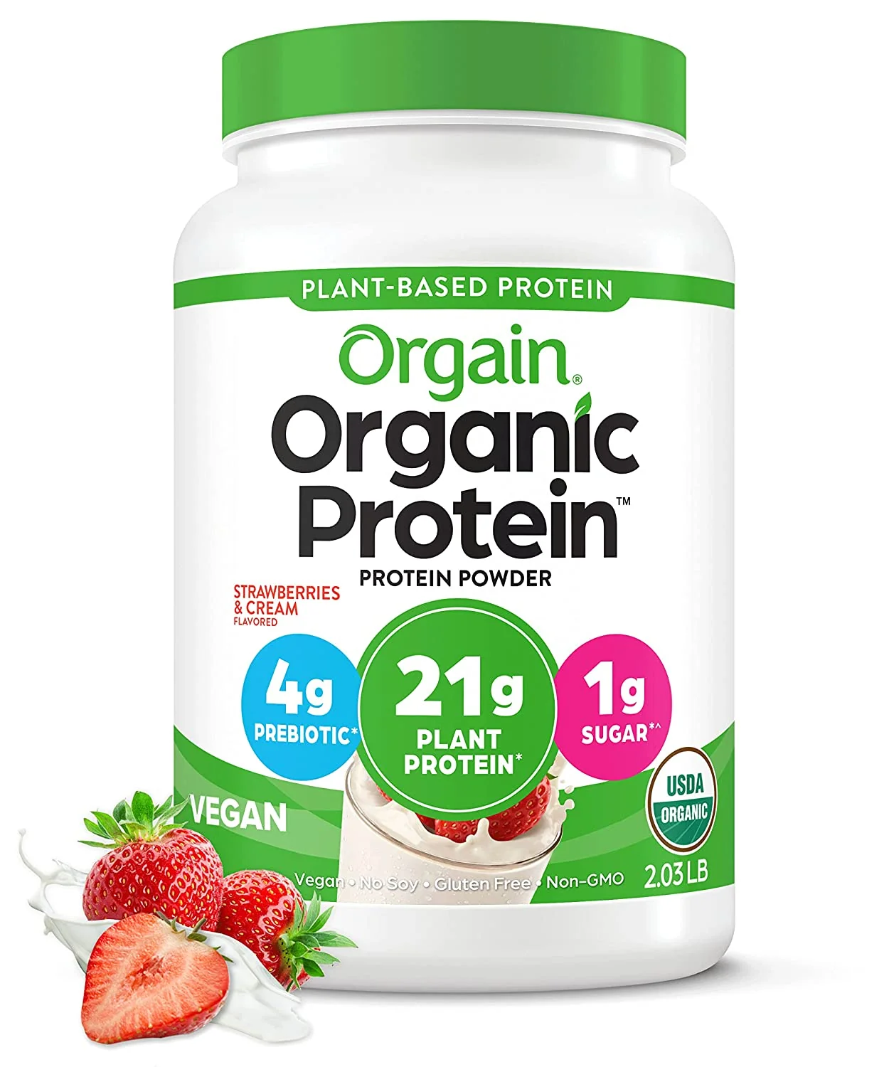 Organic Vegan Protein Powder. Plant Based Protein. Low Net Carbs. Gluten Free. Lactose Free. No Sugar Added. Soy Free. Kosher. Non-GMO