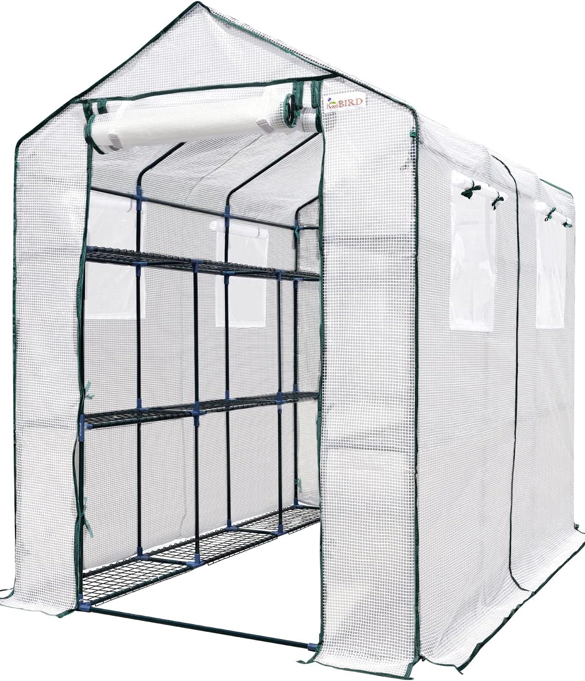 Walk-in Greenhouse for Outdoors. Thickened PE Cover & Heavy Duty Powder-Coated Steel. w/ Zippered Mesh Door & Screen Windows
