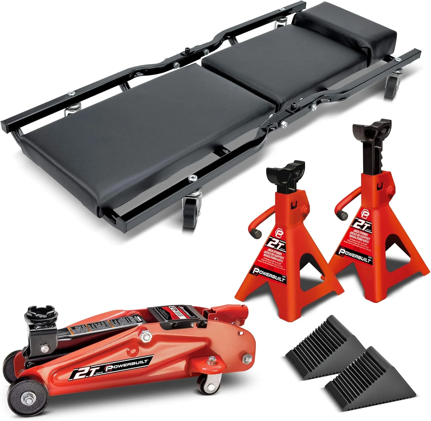 6-Piece Car Jack & Garage Creeper Set with 2-Ton Lift. Jack Stands & Wheel Chocks