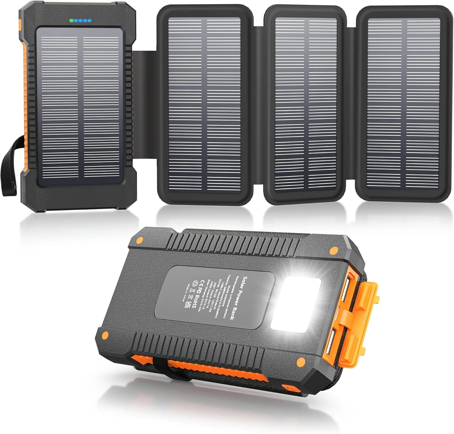 38800mAh Solar Power Bank with 4 Solar Panels & Fast Charging