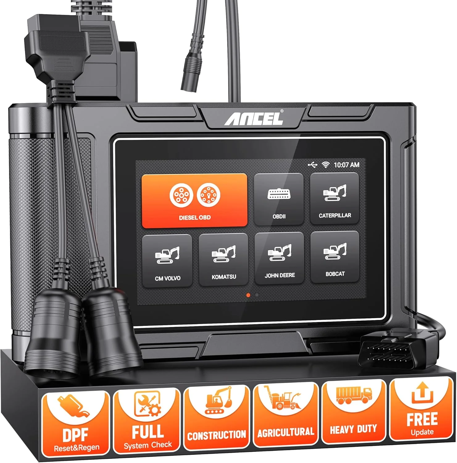 Heavy Equipment Diagnostic Tool with DPF Regen. Full System Scanner for Heavy-Duty Trucks & Machinery. Diesel Code Reader for Cummins. Caterpillar. John Deere. Komatsu. Yanmar & Case