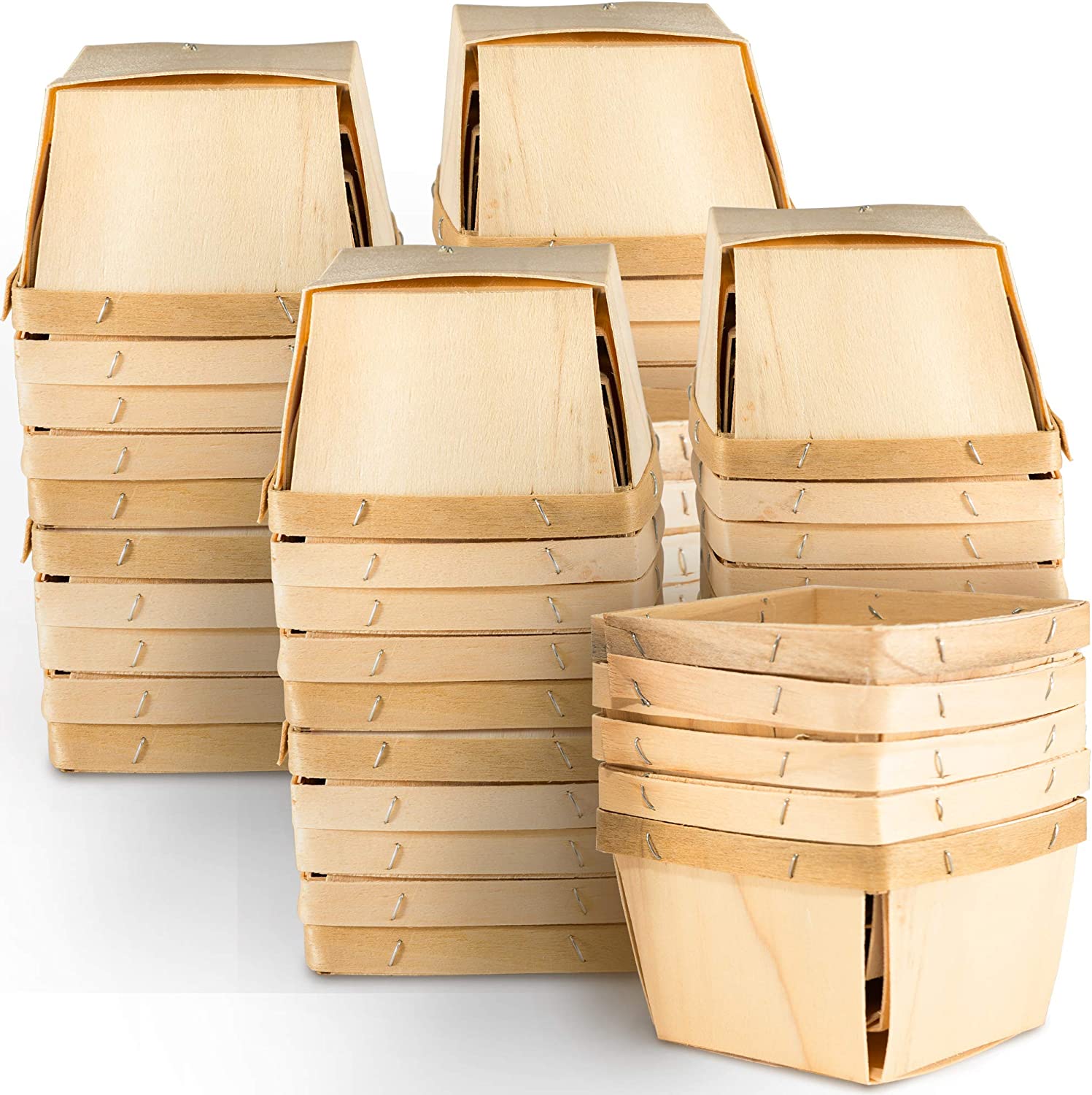 One Pint Wooden Gift Baskets for Picking Fruit or Arts. Crafts and Decor 4x4x2.5 Square Vented Wood Boxes