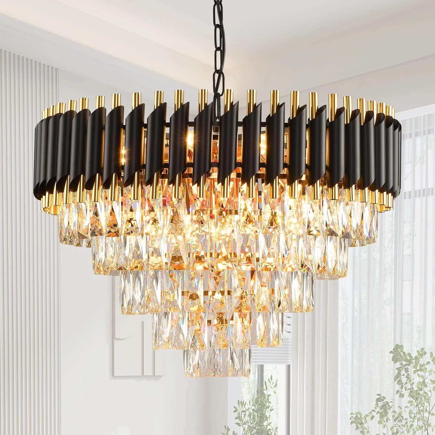 Modern Crystal Chandeliers 5 Tier. Round Crystal Chandeliers Light Fixture 12 Lights
