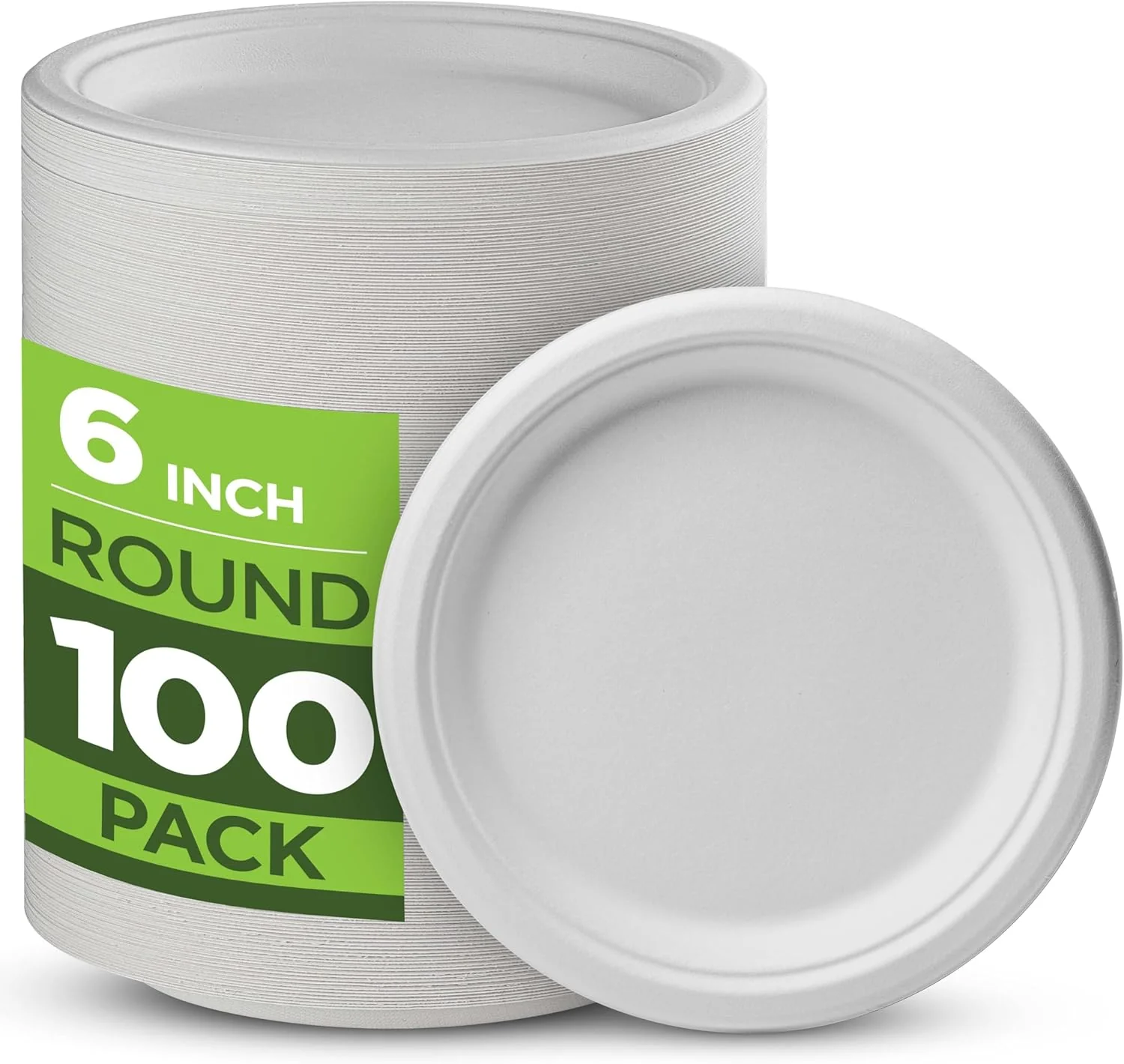 100% Compostable Paper Plates 100 Pack. 6 Inch