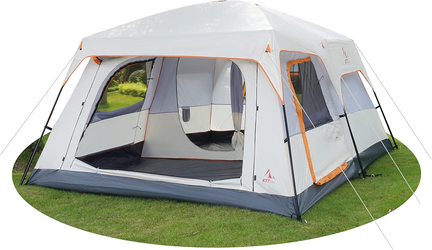 Extra Large Tent 10-12 Person Family Cabin Tents. 2 Rooms. Straight Wall. 3 Doors and 3 Windows with Mesh. Waterproof. Double Layer. Big Tent for Outdoors