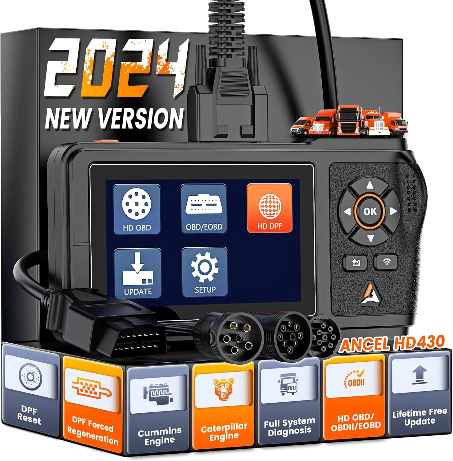 Heavy-Duty Truck Scanner for Cummins & Caterpillar. DPF Reset. Forced Regeneration. OBD2 Diagnostic Tool