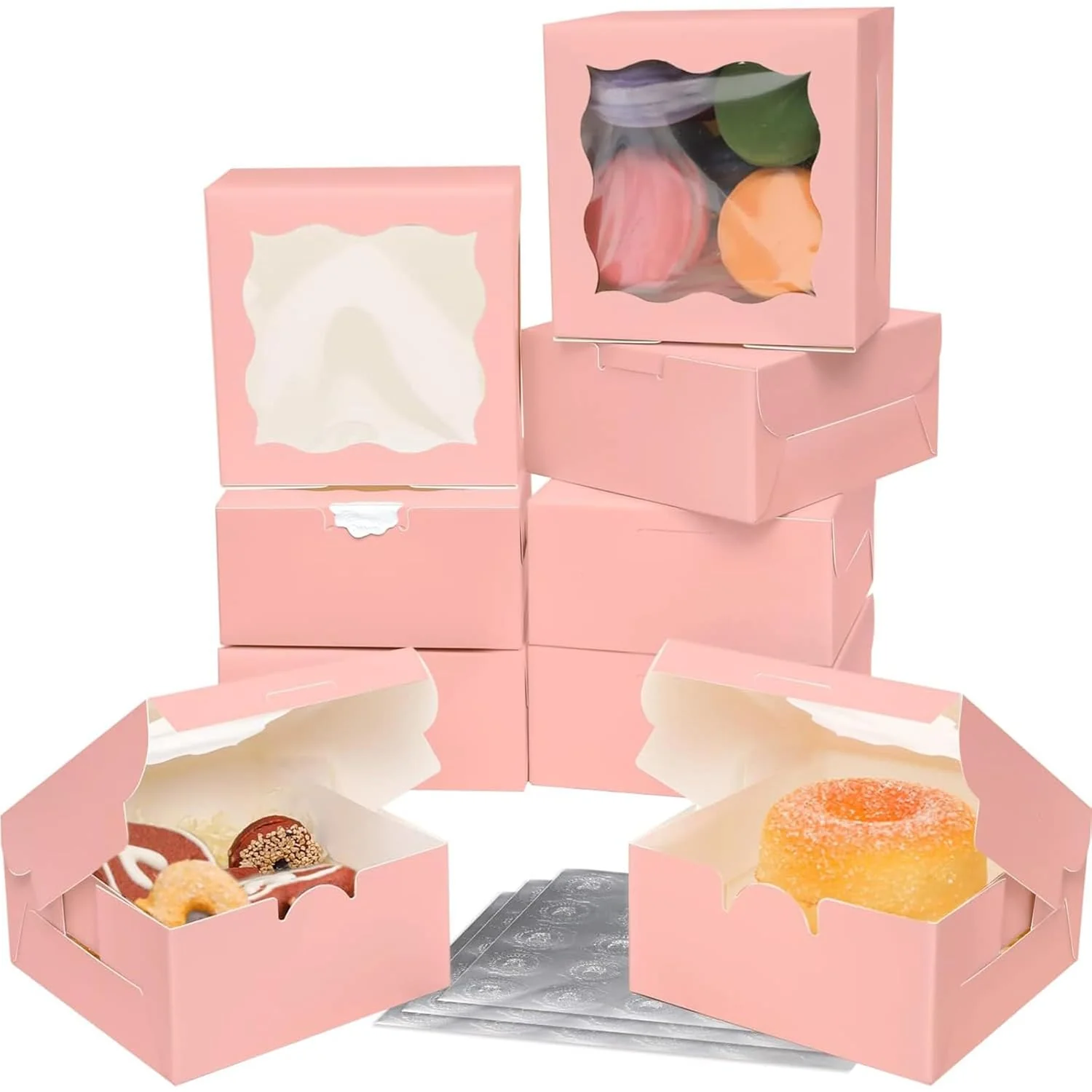 100pcs 6x6x3 Bakery Boxes with Window – Sturdy Macaron & Cookie Packaging