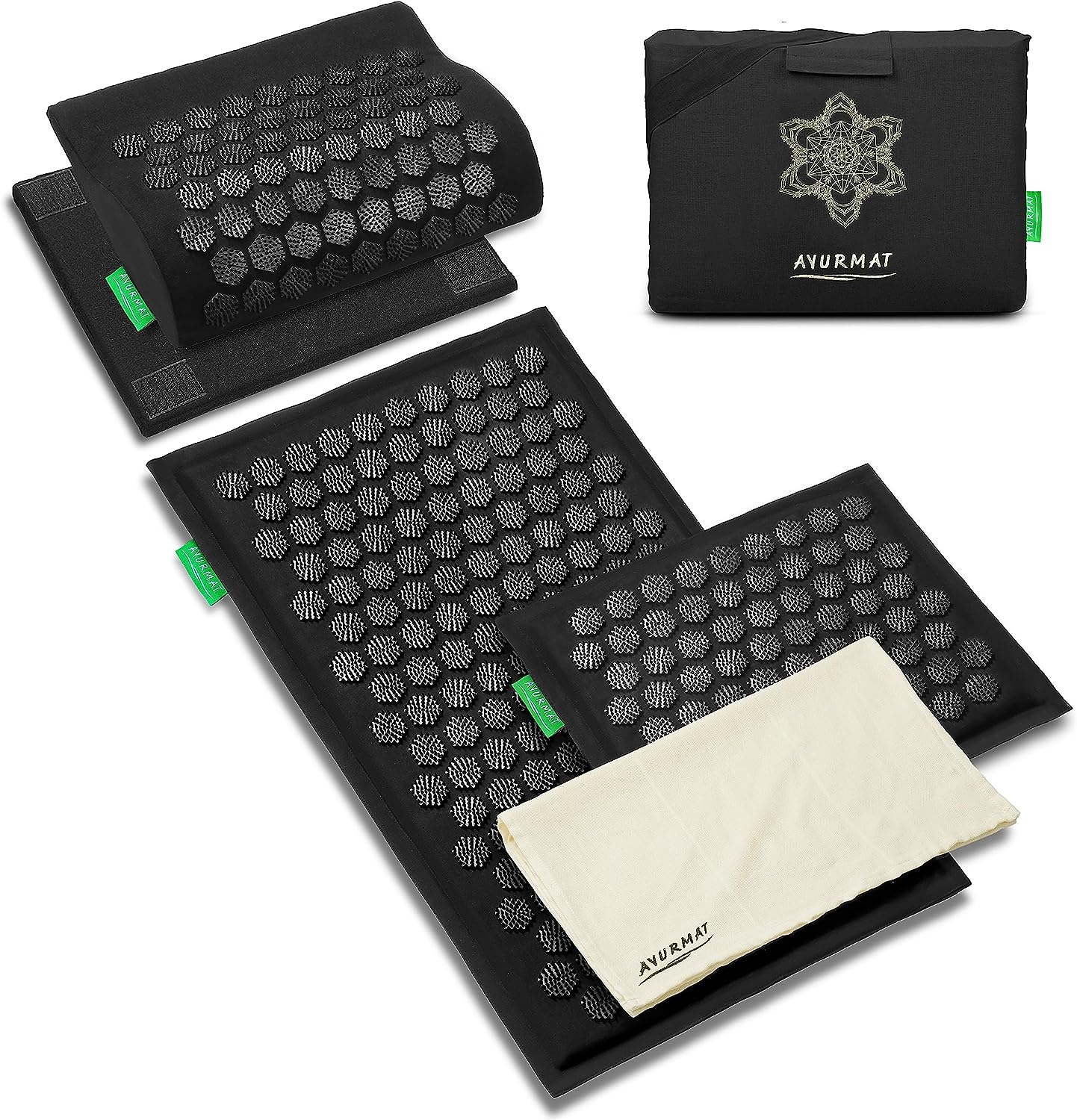 Acupressure Mat and Pillow Set. Natural Eco-Friendly Linen & Coconut Fiber.Ergonomic Design. Relieves Stress & Tension.with Carrying Bag