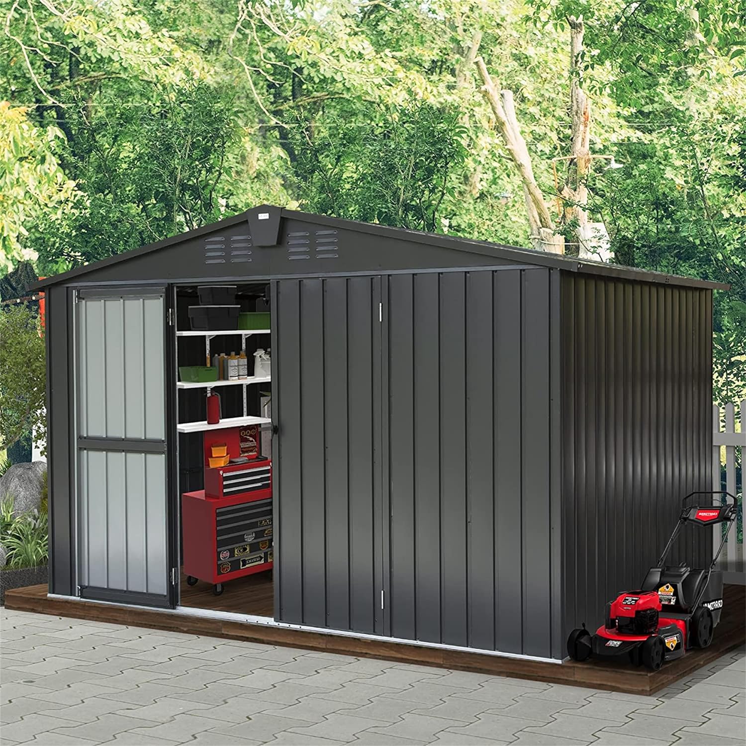 Outdoor Storage Shed. Outdoor Garden Shed for Bike. Trash Can. Machine. Galvanized Steel. Outdoor Shed with Lockable Door