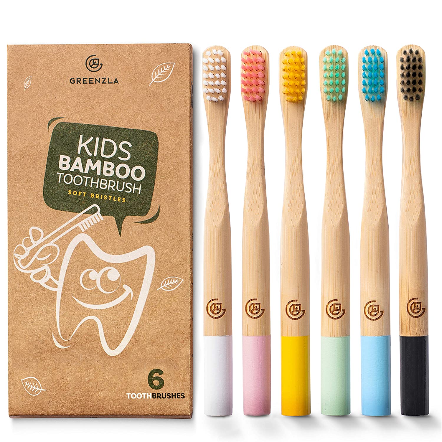 Kids Bamboo Toothbrushes. BPA Free Soft Bristles Eco-Friendly Natural Bamboo Toothbrush Set Biodegradable. Compostable & Organic. 2 Sets of 6 Pack