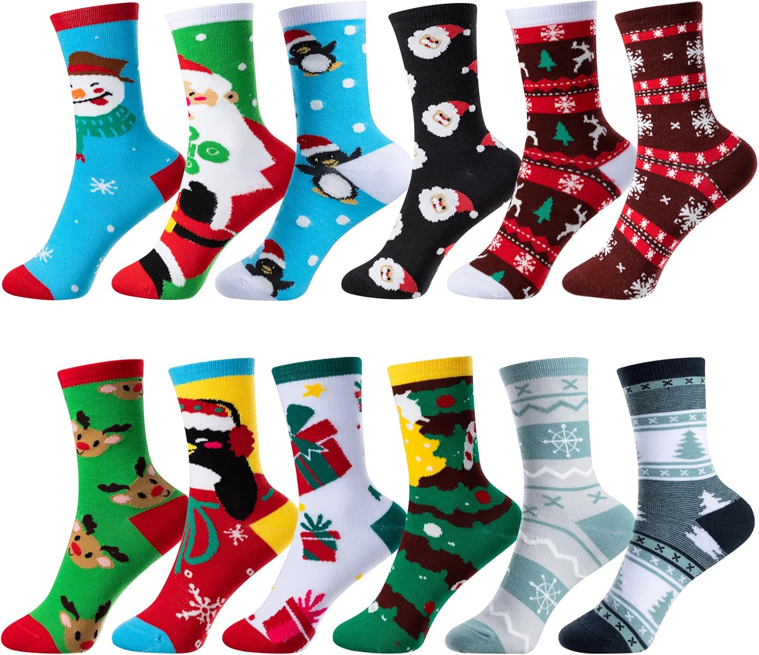 12 Pairs Christmas Socks – Soft Cotton Holiday Socks for Men & Women. Perfect Gift