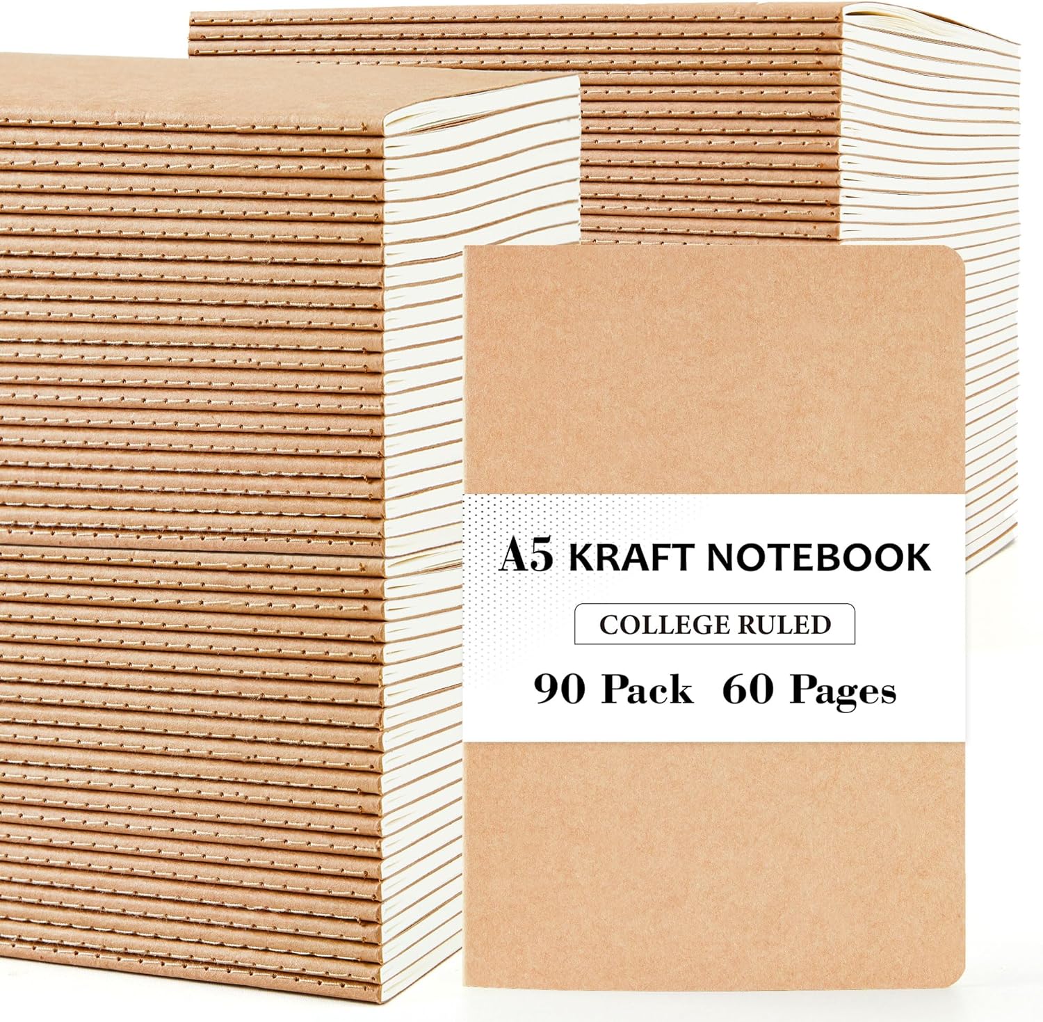 90 Pack Kraft Notebooks. Lined Travel Journals Note Pad. A5. 60 Pages. 8.3 X 5.5