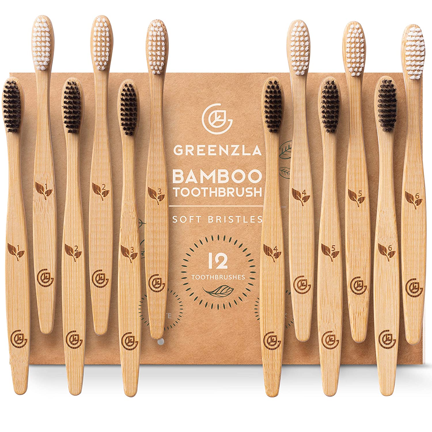 Bamboo Toothbrushes. 12 Pack BPA Free Soft Bristles Toothbrushes  Eco-Friendly. Natural. Set of 2