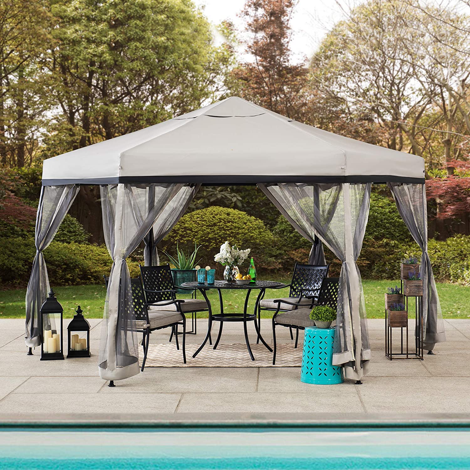 11x11 ft. Portable Pop Up Gazebo. 2-Tone. Hexagon Steel Frame Soft Top Canopy or Tent